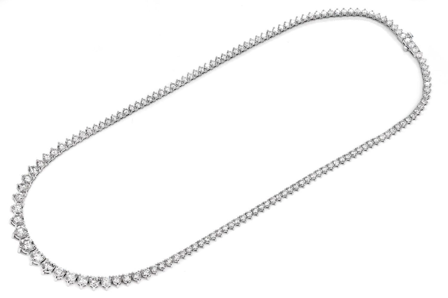 GRADUATED THREE-PRONG DIAMOND TENNIS NECKLACE 14K SOLID GOLD 15.65CTW