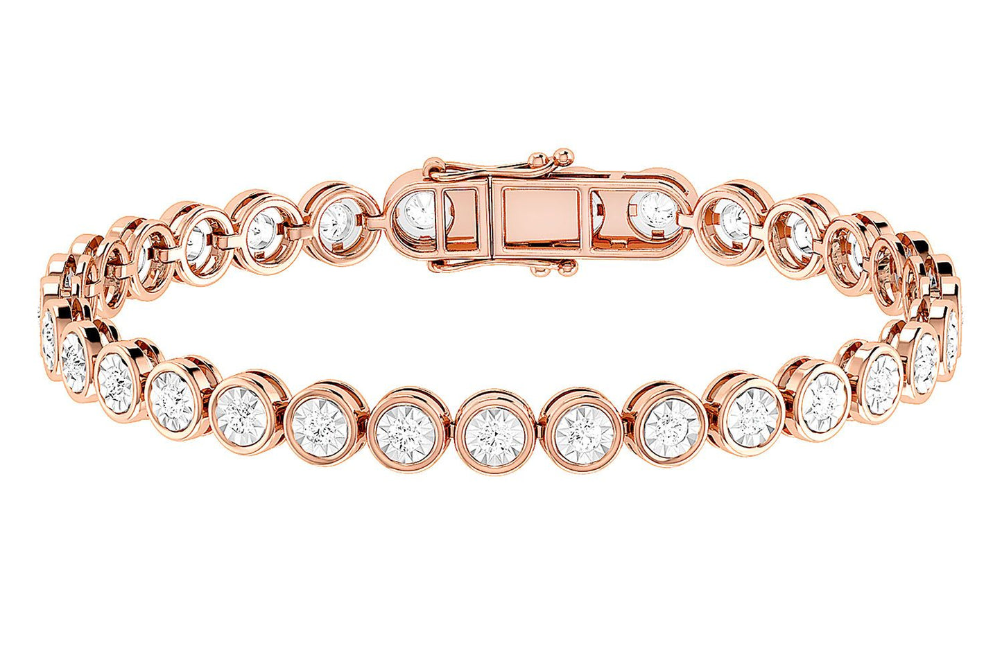 BEZEL SET MIRACLE DIAMOND TENNIS BRACELET 14K SOLID GOLD 3.00CTW