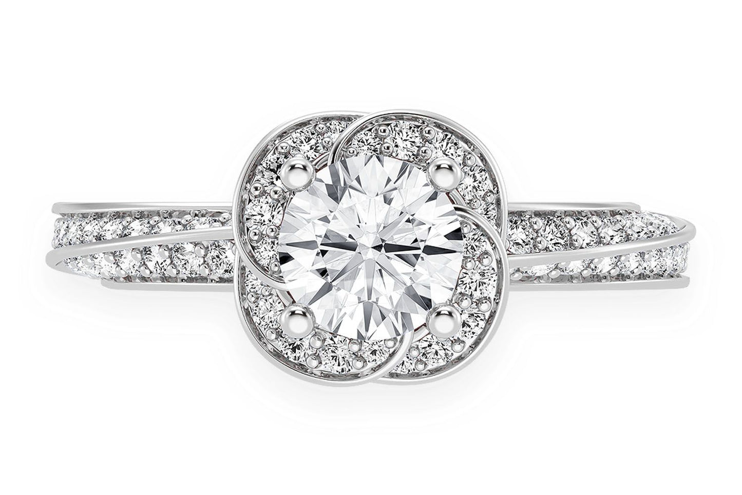 .75CT ROUND SOLITAIRE - FLORAL TWIST HALO - DIAMOND ENGAGEMENT RING