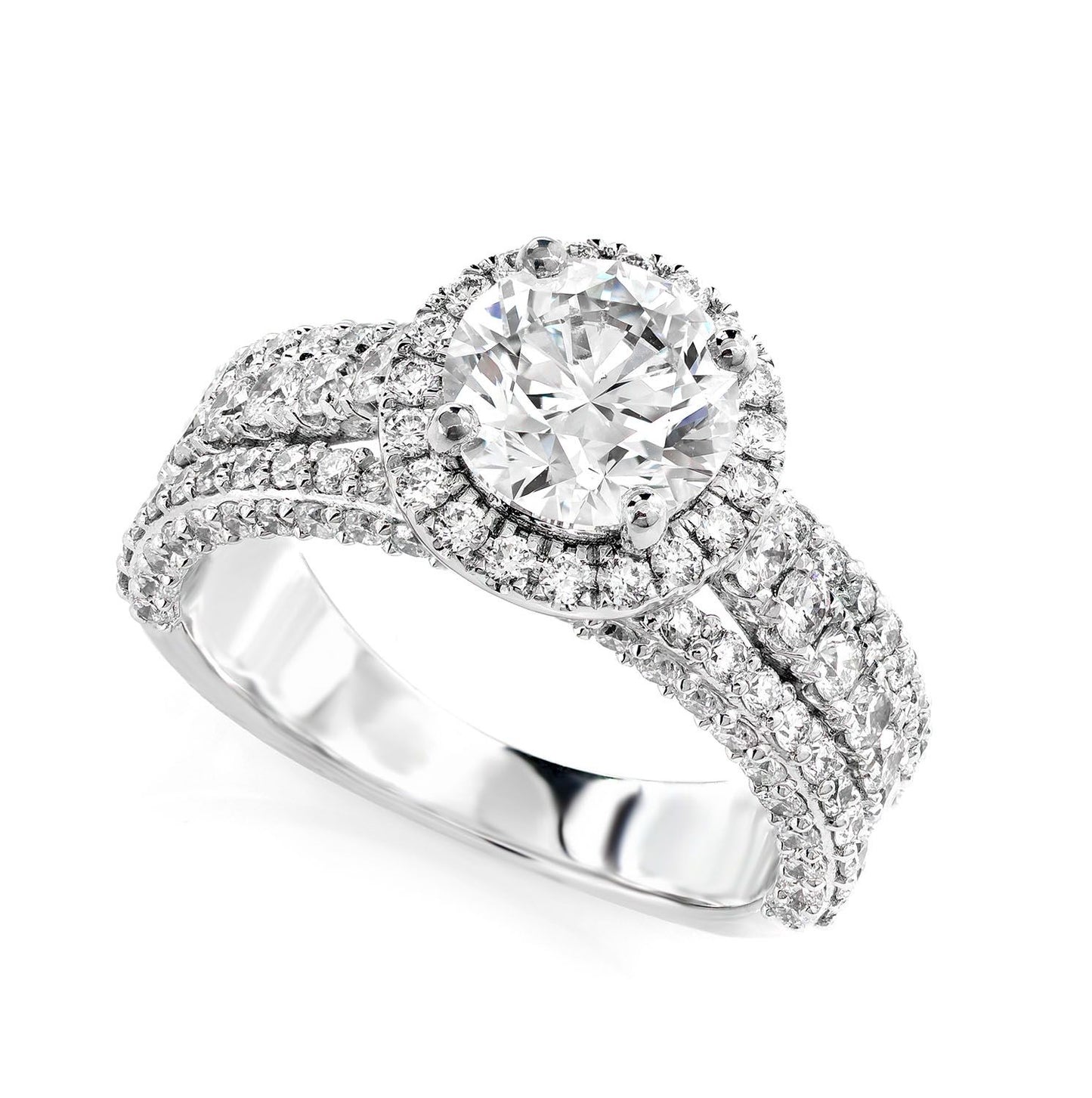 TRIPLEX - 3.40CTW ROUND SOLITAIRE HALO - DIAMOND ENGAGEMENT RING