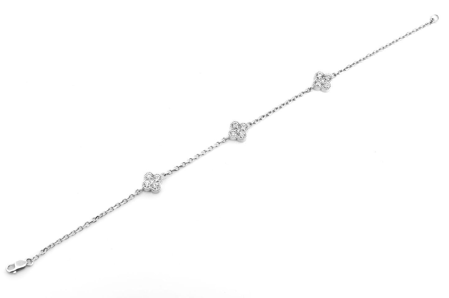 MILGRAIN CLOVER DIAMOND BRACELET 14K SOLID GOLD 1.00CTW