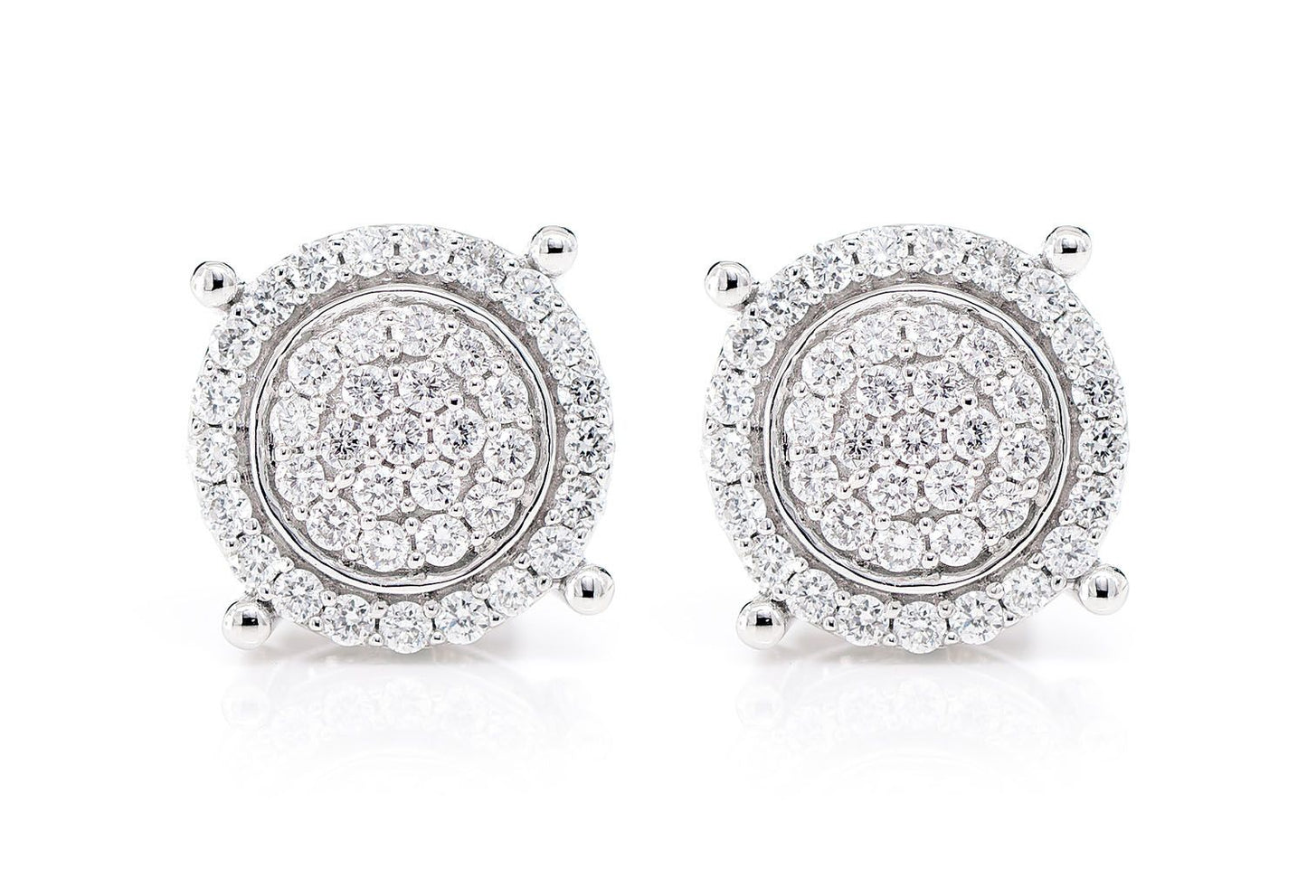 TWO LAYER CLUSTER HALO DIAMOND STUD EARRINGS 14K SOLID GOLD 0.50CTW