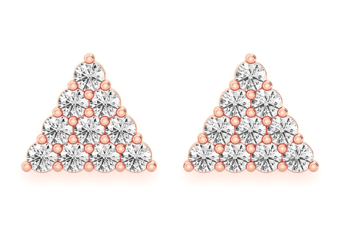 TRIANGLE STACKED STUD DIAMOND EARRINGS 14K SOLID GOLD 0.15CTW
