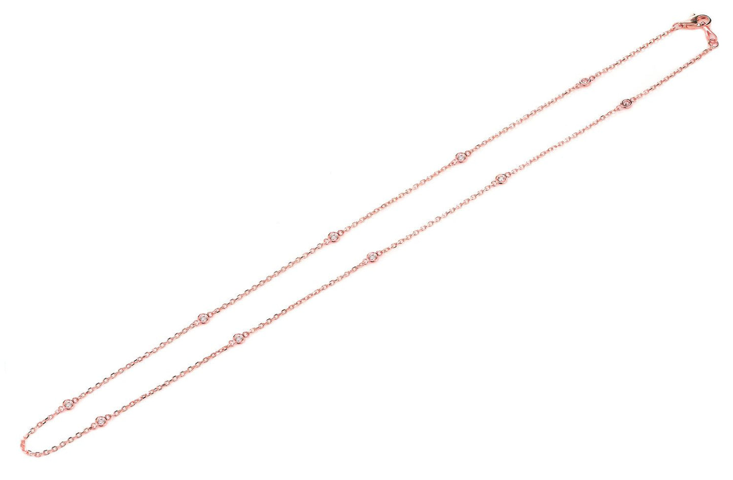 TEN STONE STATION BEZEL DIAMOND NECKLACE 14K SOLID GOLD 0.30CTW