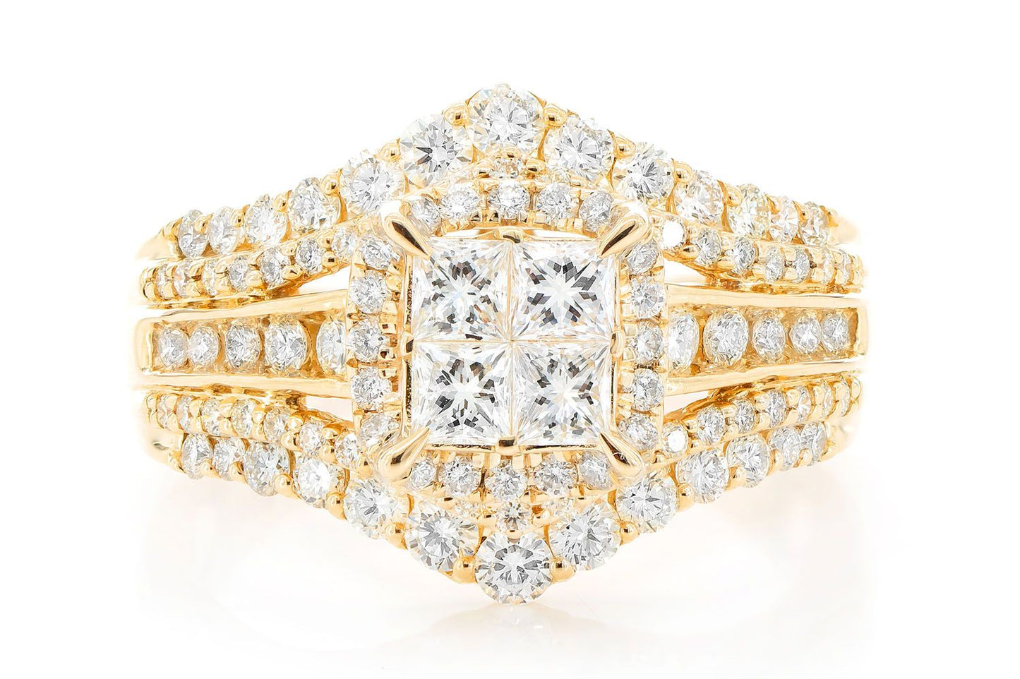PRINCES QUAD HALO DIAMOND RING 14K SOLID GOLD 2.00CTW