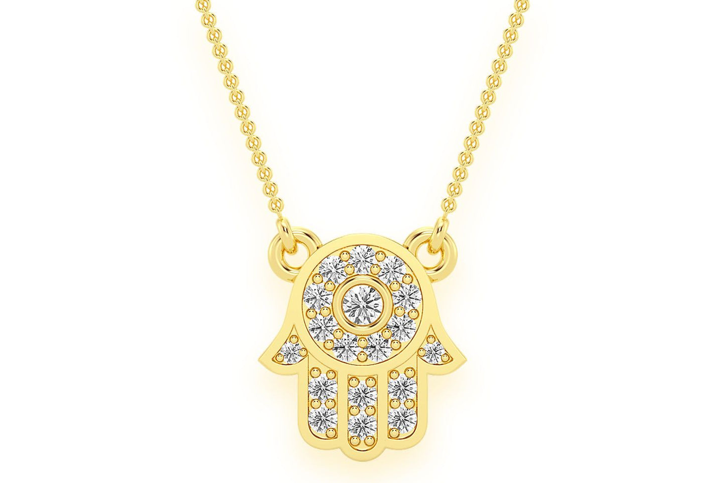 HAMSA DIAMOND PENDANT NECKLACE ATTACHED 14K SOLID GOLD .15CTW