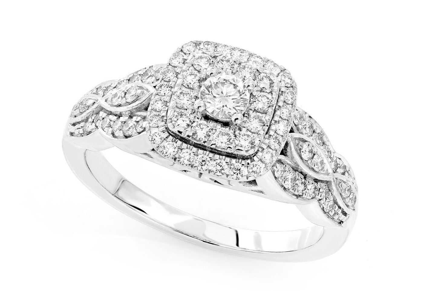 THREE LAYER SQUARE HALO DIAMOND RING 14K SOLID GOLD 0.75CTW