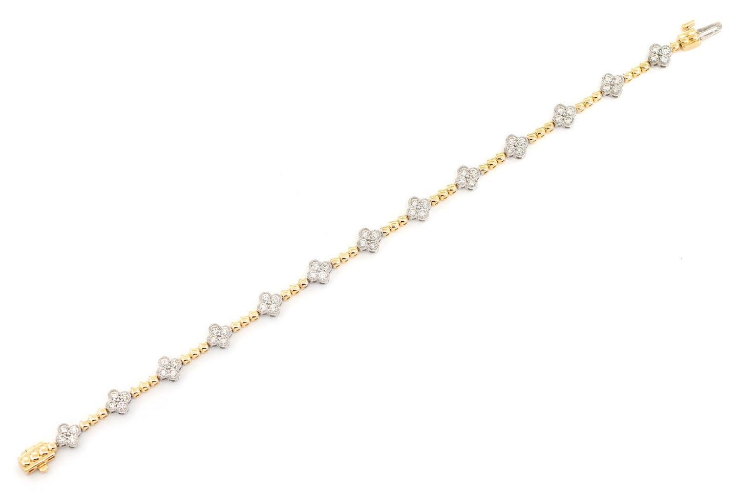 BEADED MILGRAIN CLOVER BRACELET 1.50CTW 14K SOLID GOLD