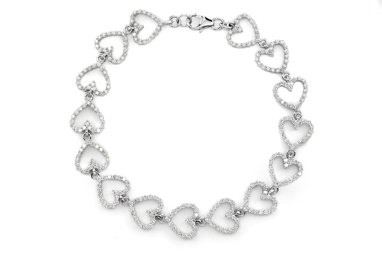OPEN HEART DIAMOND LINK BRACELET 14K SOLID GOLD 3.00CTW