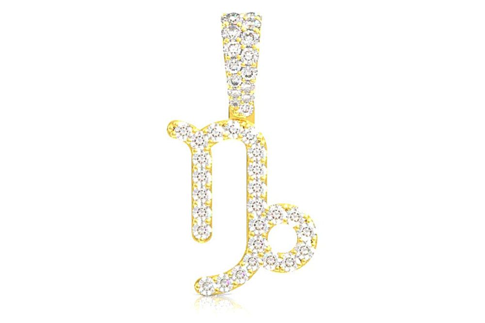 Pandantiv Capricorn Zodiac cu Diamant Aur Masiv de 14K 0.75CTW