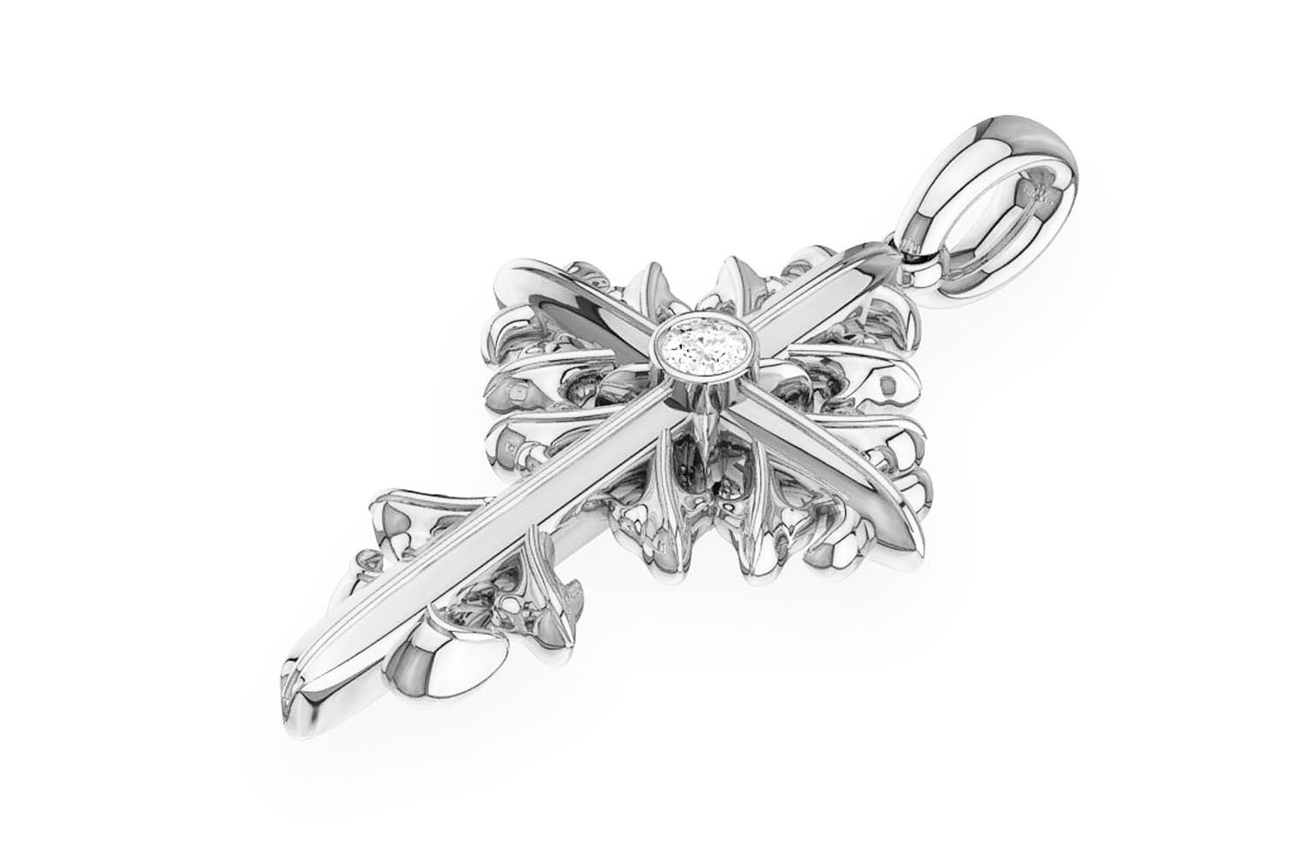FILIGREE CROSS 14K SOLID GOLD .02CTW