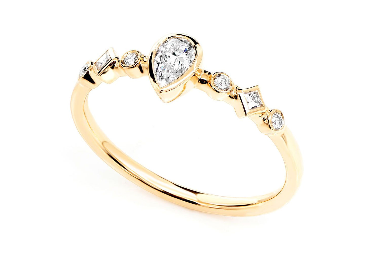 0.30CTW DIAMOND PEAR BEZEL GEOMETRIC SHANK ENGAGEMENT RING