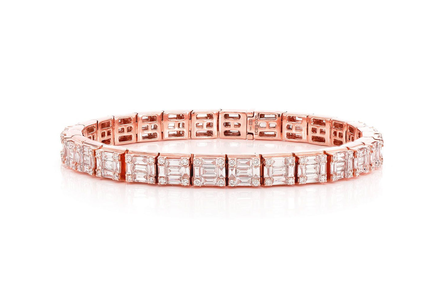 BAGUETTE & ROUND LINK DIAMOND BRACELET 14K SOLID GOLD 9.25CTW
