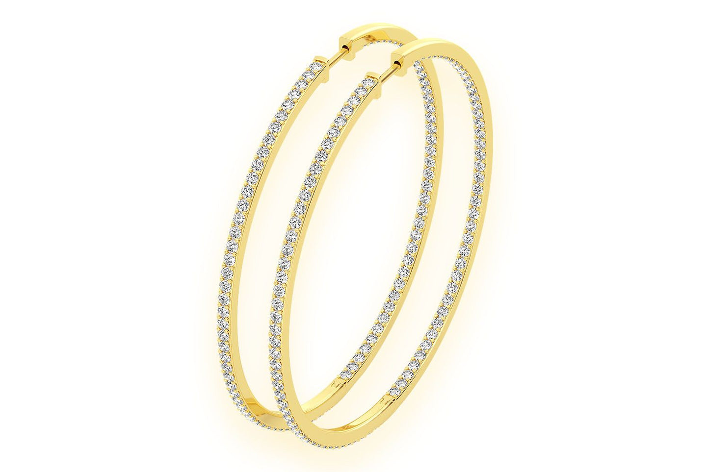 CERCEI MARI CU DIAMANTE, VERTICALE, AUR MASIV DE 14K, 5.00CT