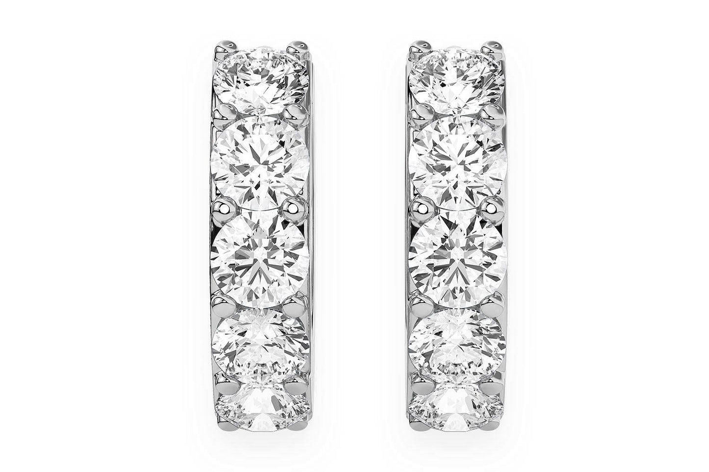 ONE ROW HOOP DIAMOND EARRINGS 14K SOLID GOLD 0.80CTW