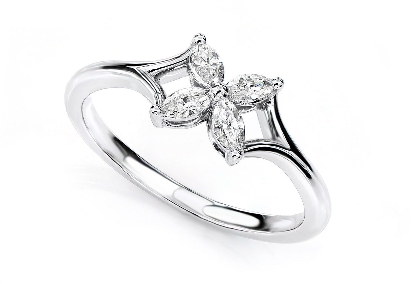 MARQUISE FLOWER DIAMOND RING 14K SOLID GOLD 0.20CTW