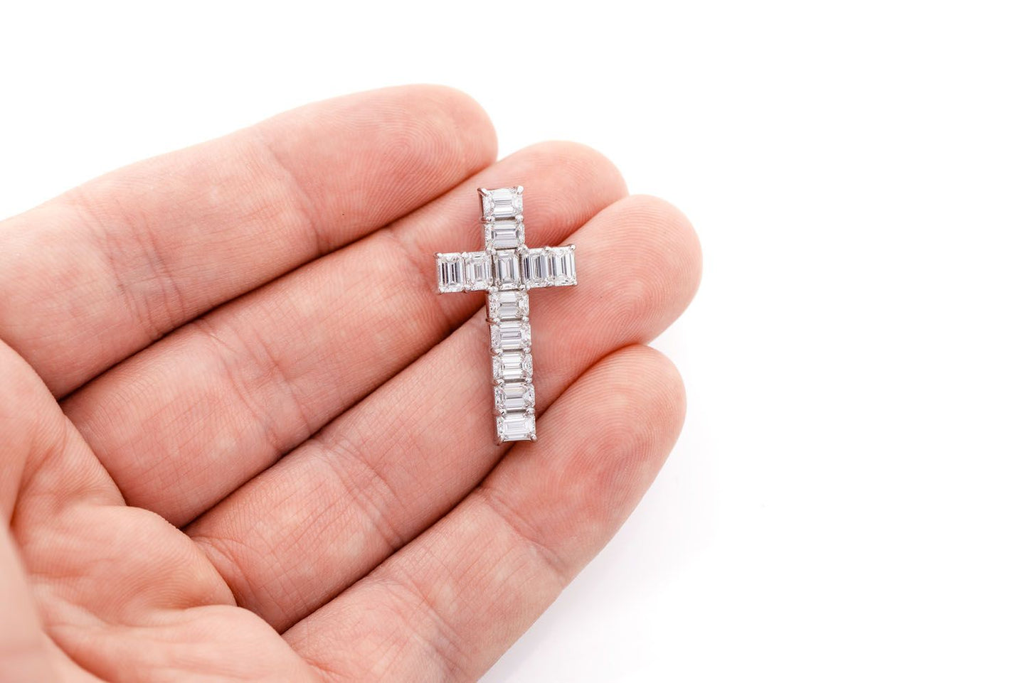 EMERALD DIAMOND CROSS PENDANT 14K SOLID GOLD 3.50CTW