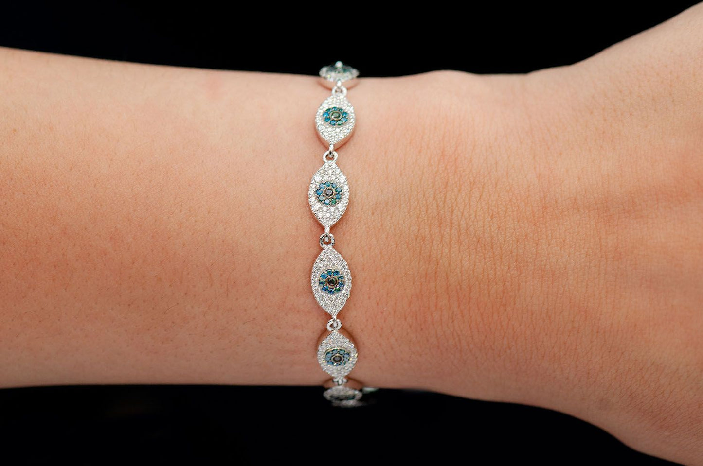 EVIL EYE ETERNITY DIAMOND BRACELET 14K SOLID GOLD 2.45CTW