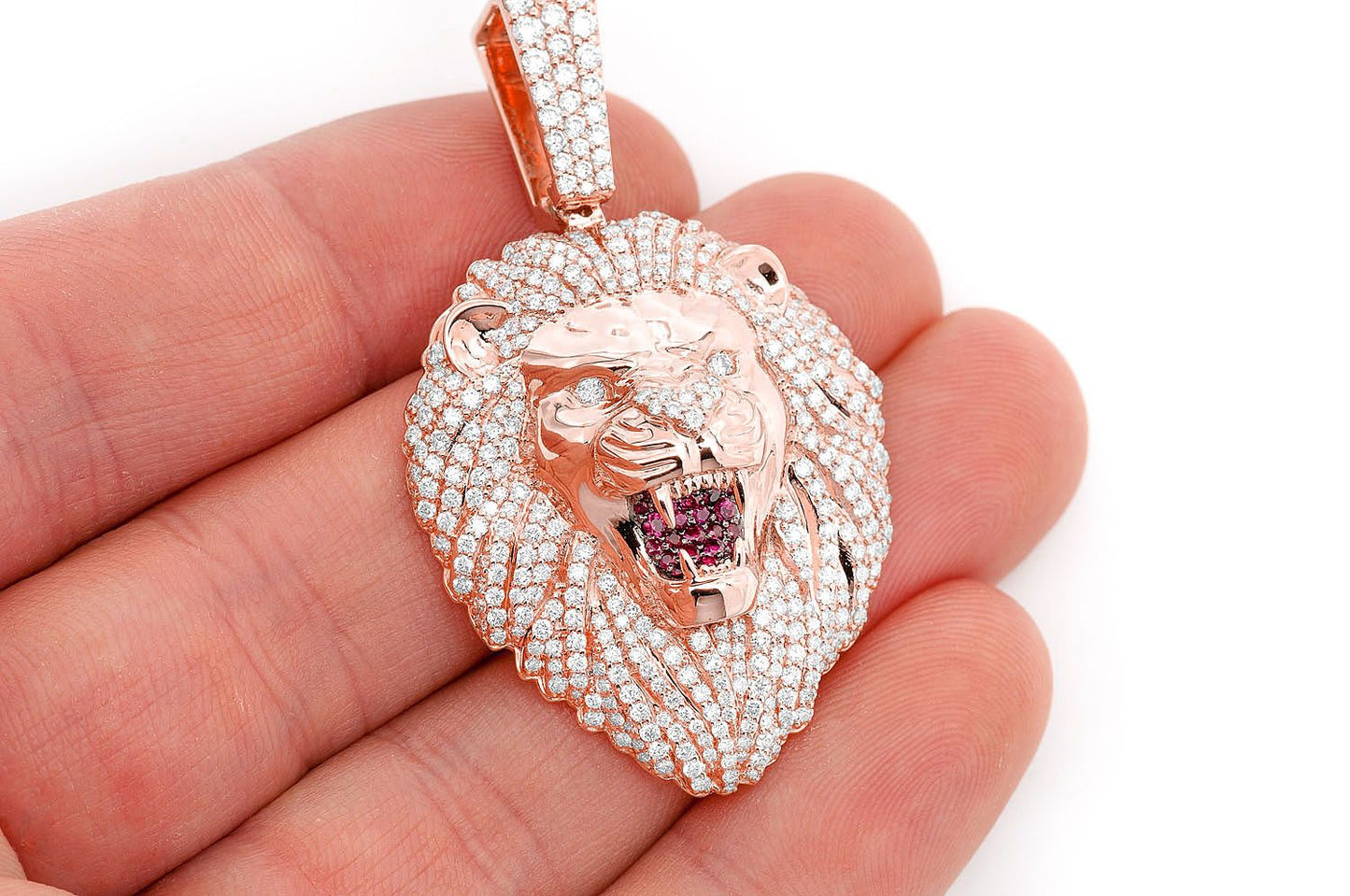 ROARING LION DIAMOND PENDANT 14K SOLID GOLD 3.20CTW