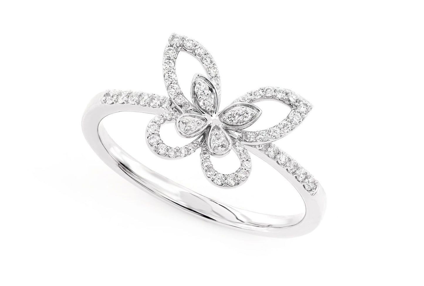 OPEN BUTTERFLY DIAMOND RING 14K SOLID GOLD 0.20CTW