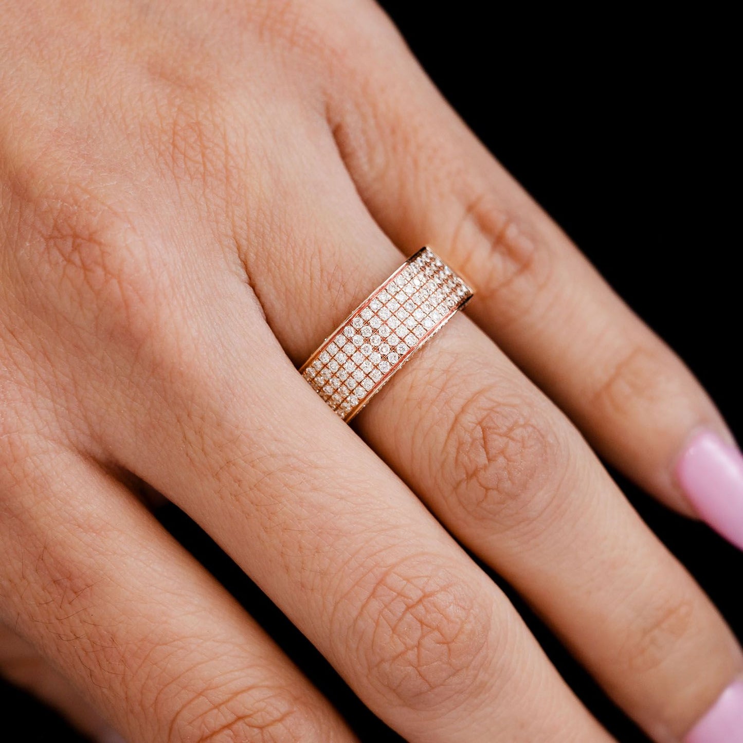 FIVE ROW PAVE DIAMOND BAND RING 14K SOLID GOLD 1.00CTW