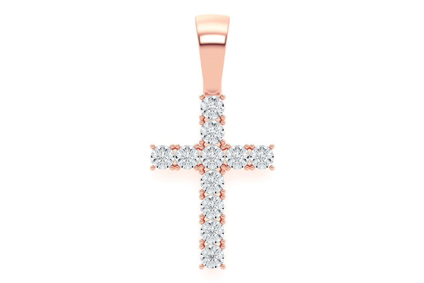 MIRACLE SET CROSS DIAMOND PENDANT 14K SOLID GOLD 0.15CTW