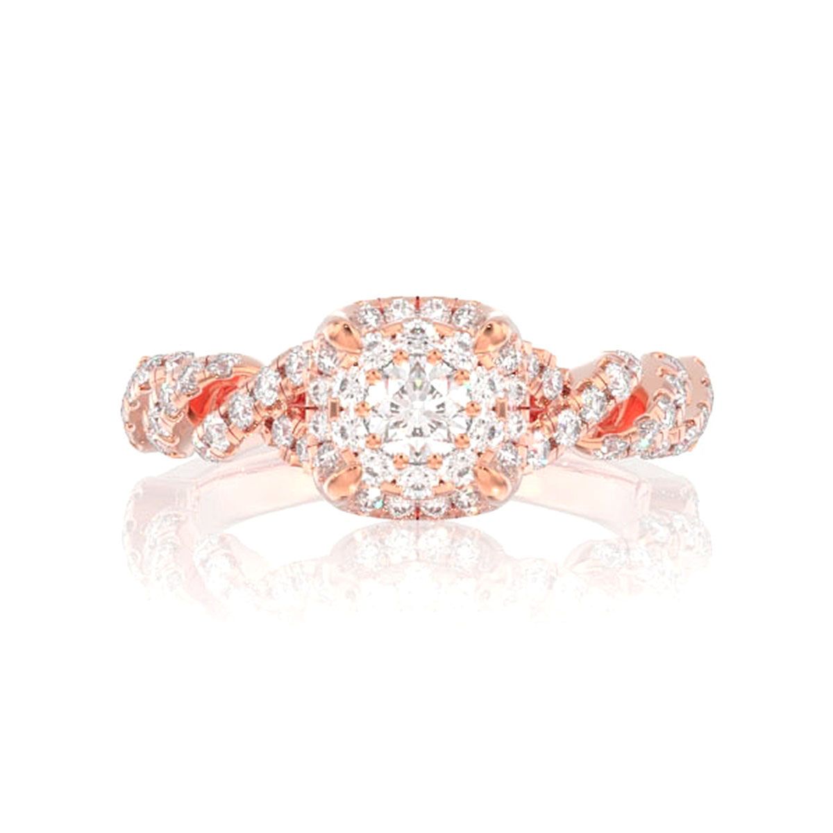 0.85CTW DOUBLE HALO CLAW TWIST DIAMOND ENGAGEMENT RING 14K SOLID GOLD