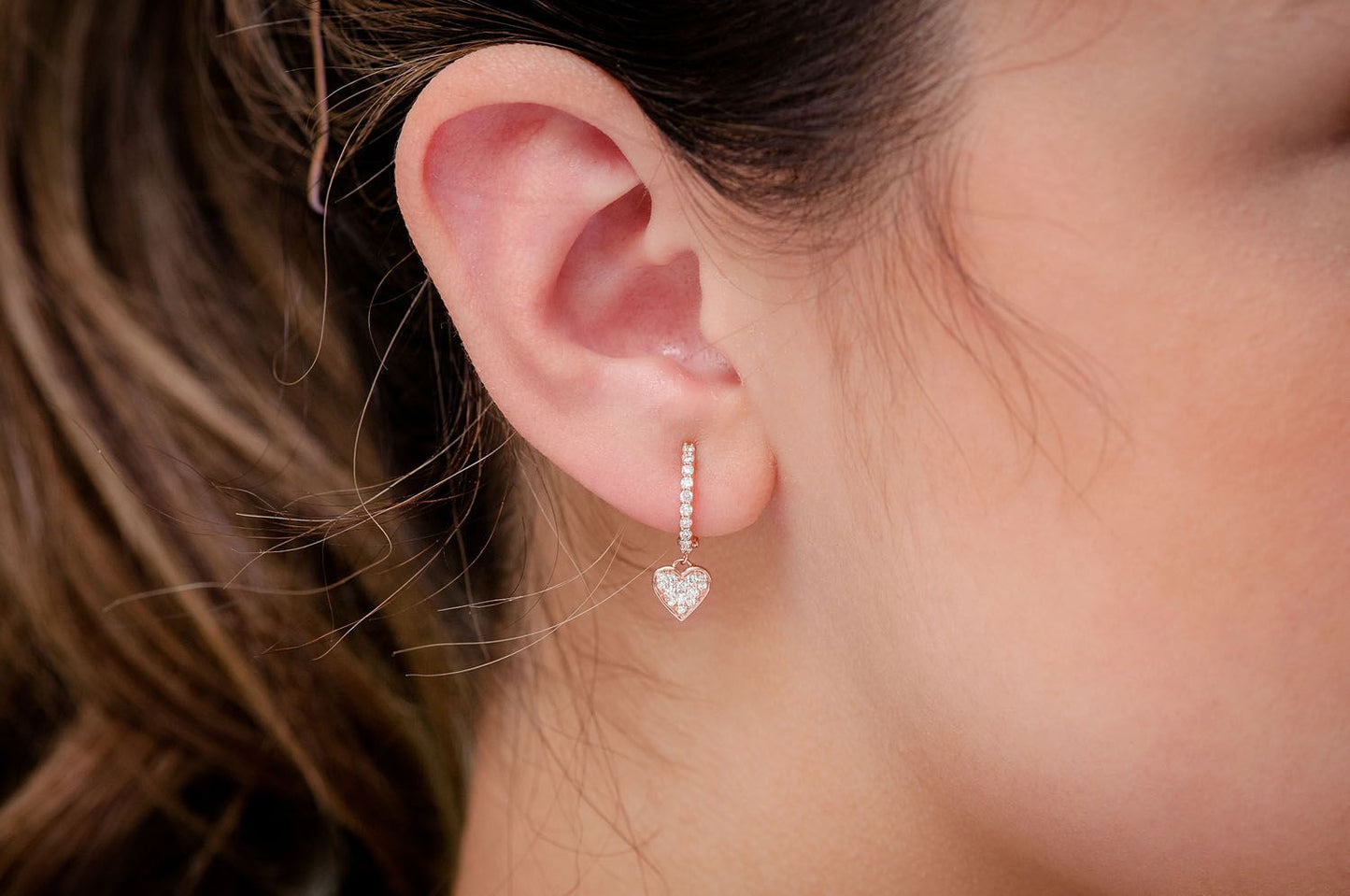 HEART HOOP DIAMOND EARRINGS 14K SOLID GOLD 0.40CTW