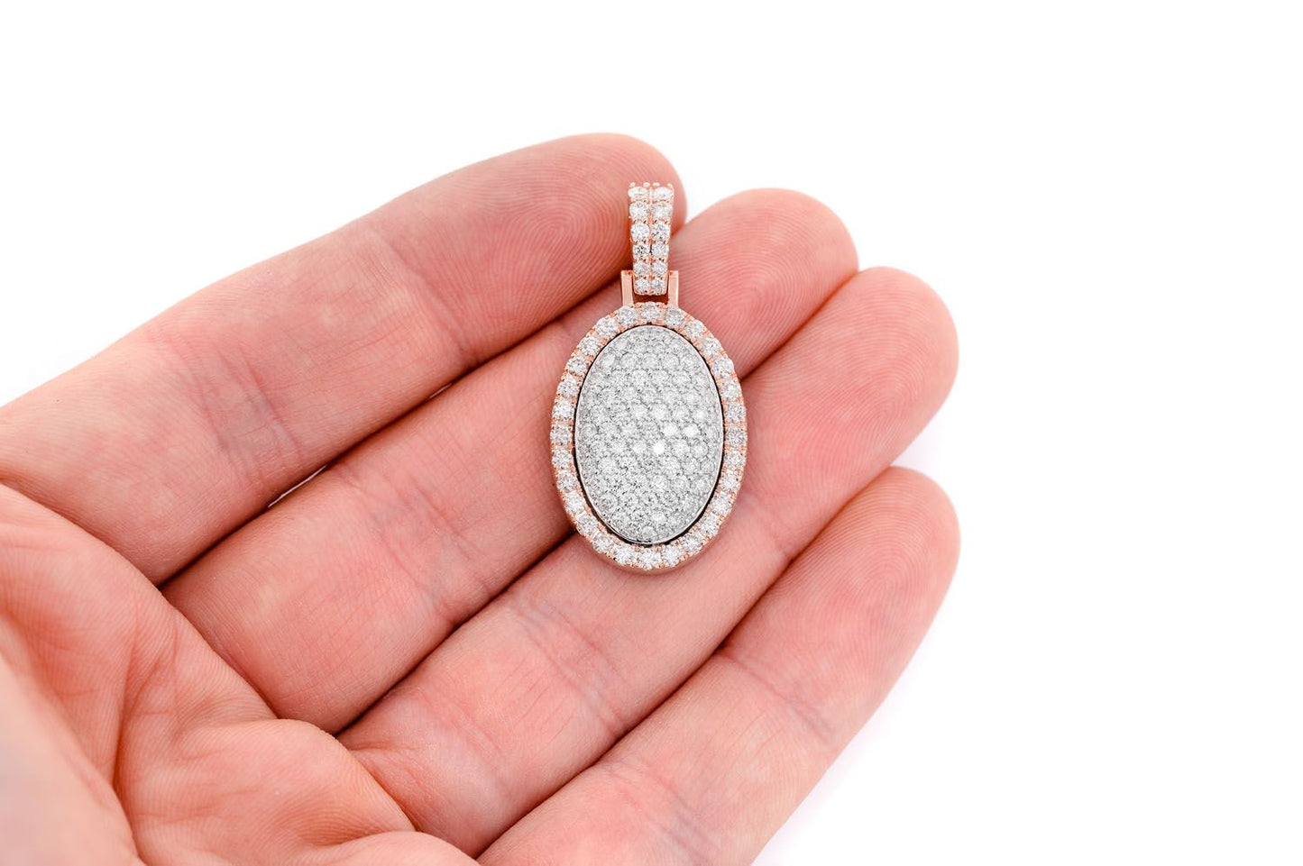 OVAL PILLOW DOUBLE LAYER DIAMOND PENDANT 14K SOLID GOLD 2.50CTW