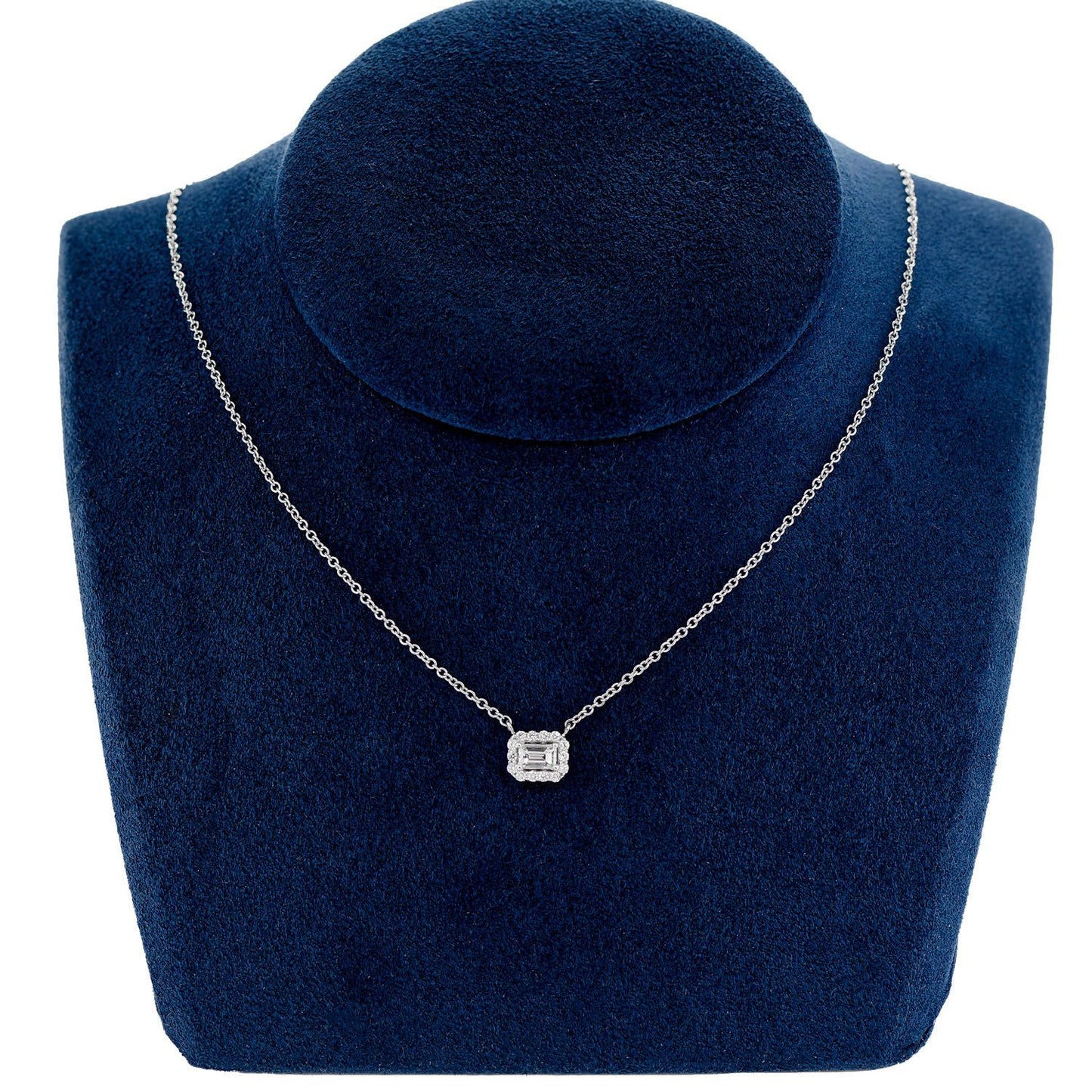 DIAMOND BAGUETTE SCALLOP HALO NECKLACE ATTACHED 14K SOLID GOLD 0.38CTW