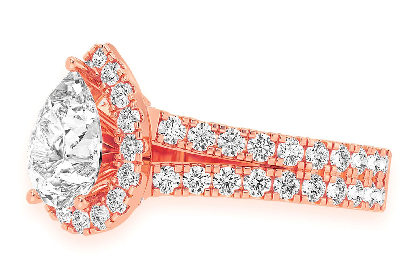 SPHINX - 2.00CT PEAR SOLITAIRE - TWO ROW SPLIT SCALLOP - DIAMOND ENGAGEMENT RING