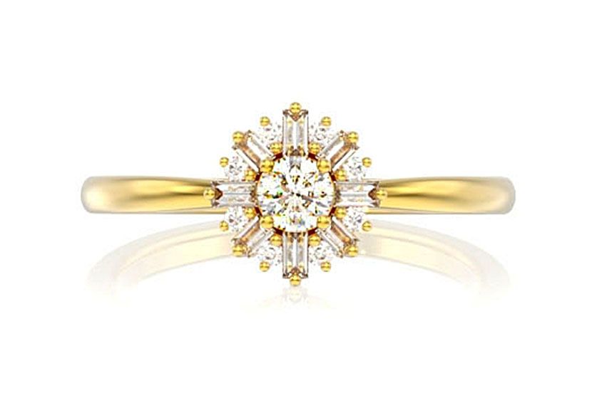 INEL ROTUND CU DIAMANTE, FORMAT BAGUETTE, AUR MASIV DE 14K, 0.35CT