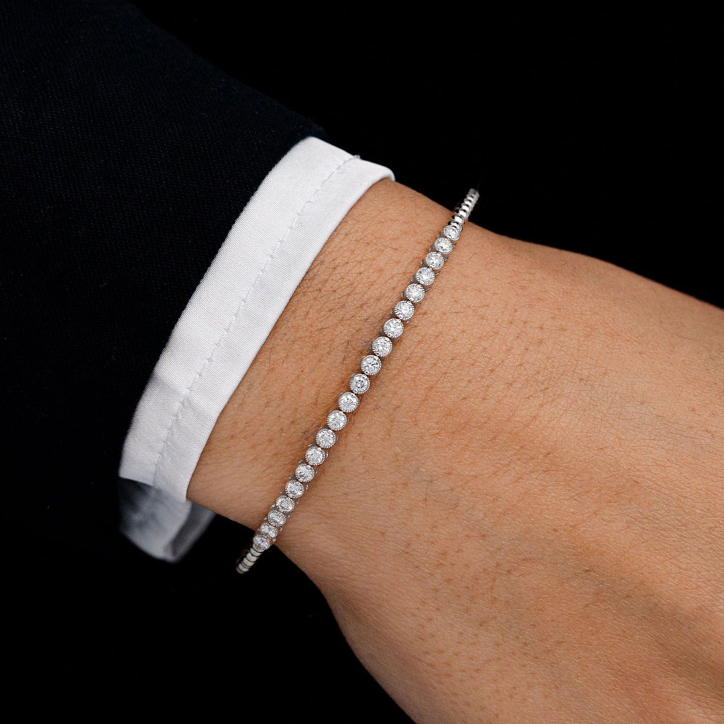 BEADED MILGRAIN DIAMOND FLEX BANGLE BRACELET 0.75CTW 14K SOLID GOLD