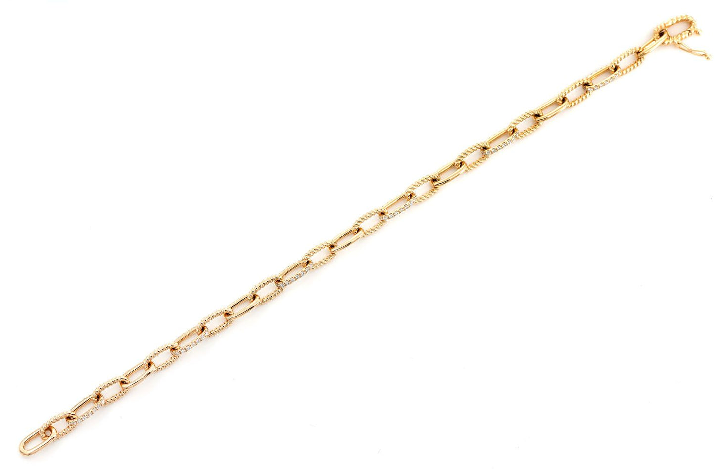 DIAMOND PAVE ENLONGATED ROLO LINK BRACELET 14K SOLID GOLD 0.70CTW