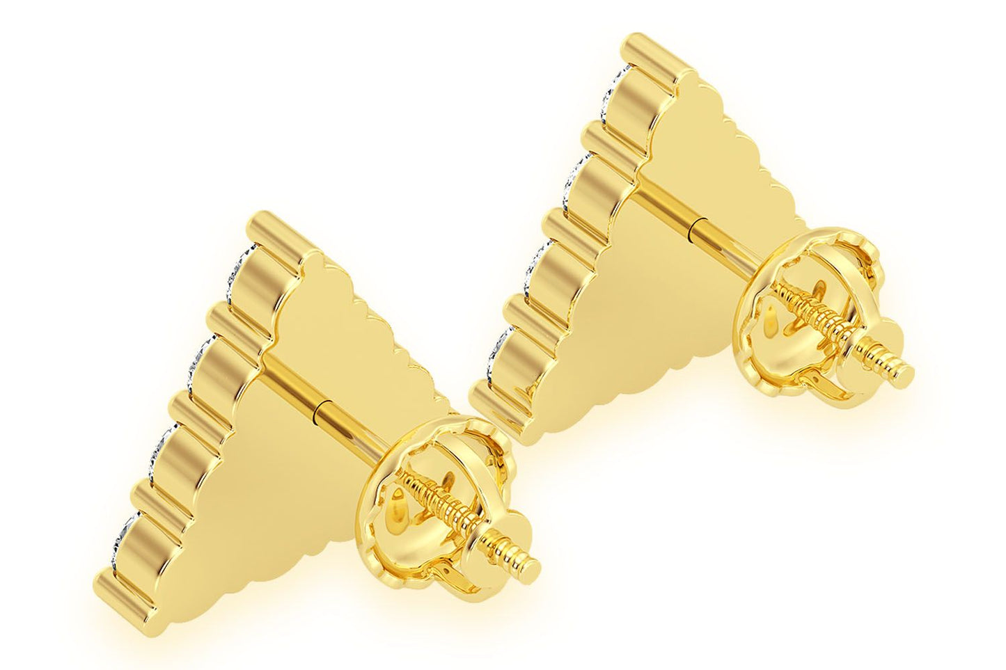 TRIANGLE STACKED STUD DIAMOND EARRINGS 14K SOLID GOLD 0.15CTW