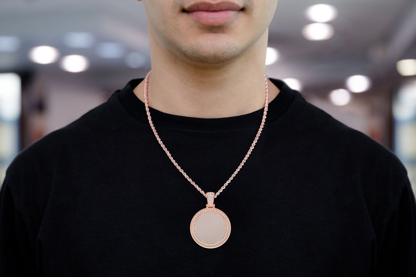 ROUND MEDALLION DIAMOND PENDANT 14K SOLID GOLD 5.00CTW