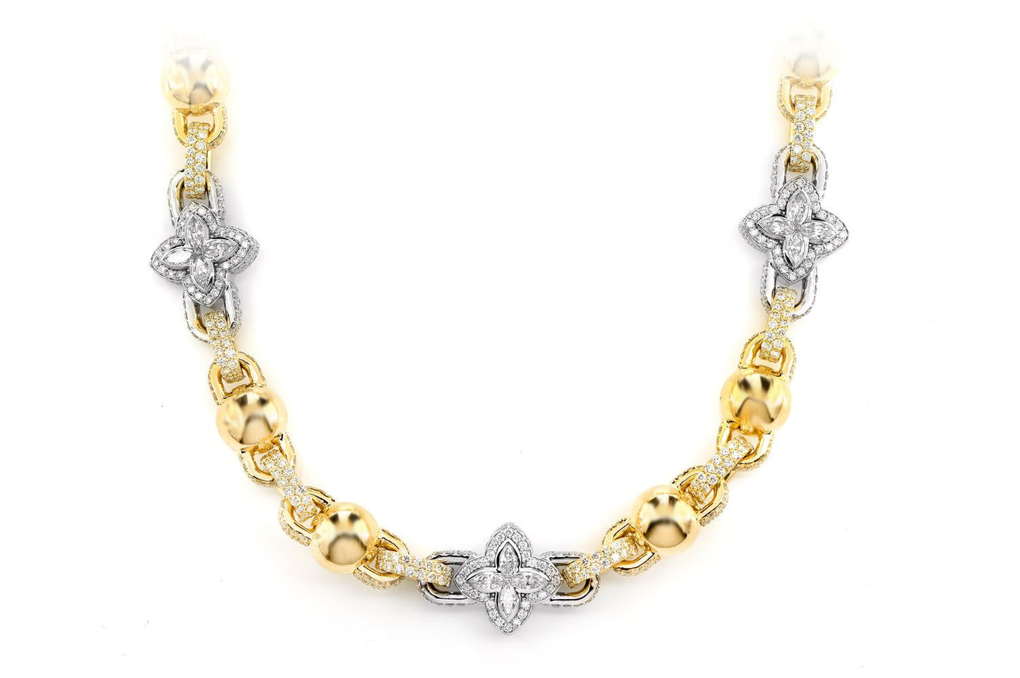 MARQUISE FLOWER DIAMOND STATION NECKLACE CHAIN 14K SOLID GOLD 36.10CTW