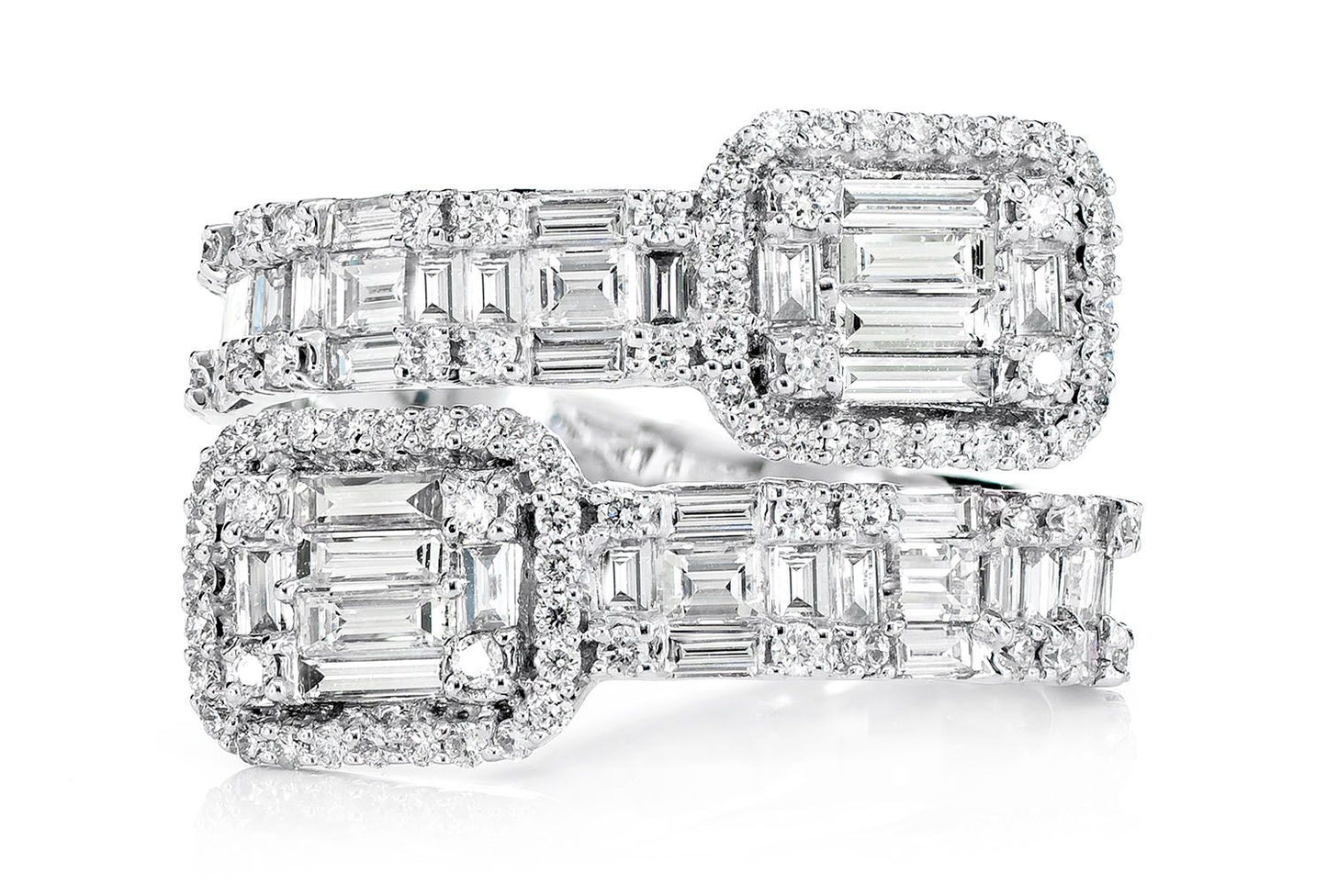 BORDER BAGUETTE BYPASS DIAMOND RING 14K SOLID GOLD 1.65CTW