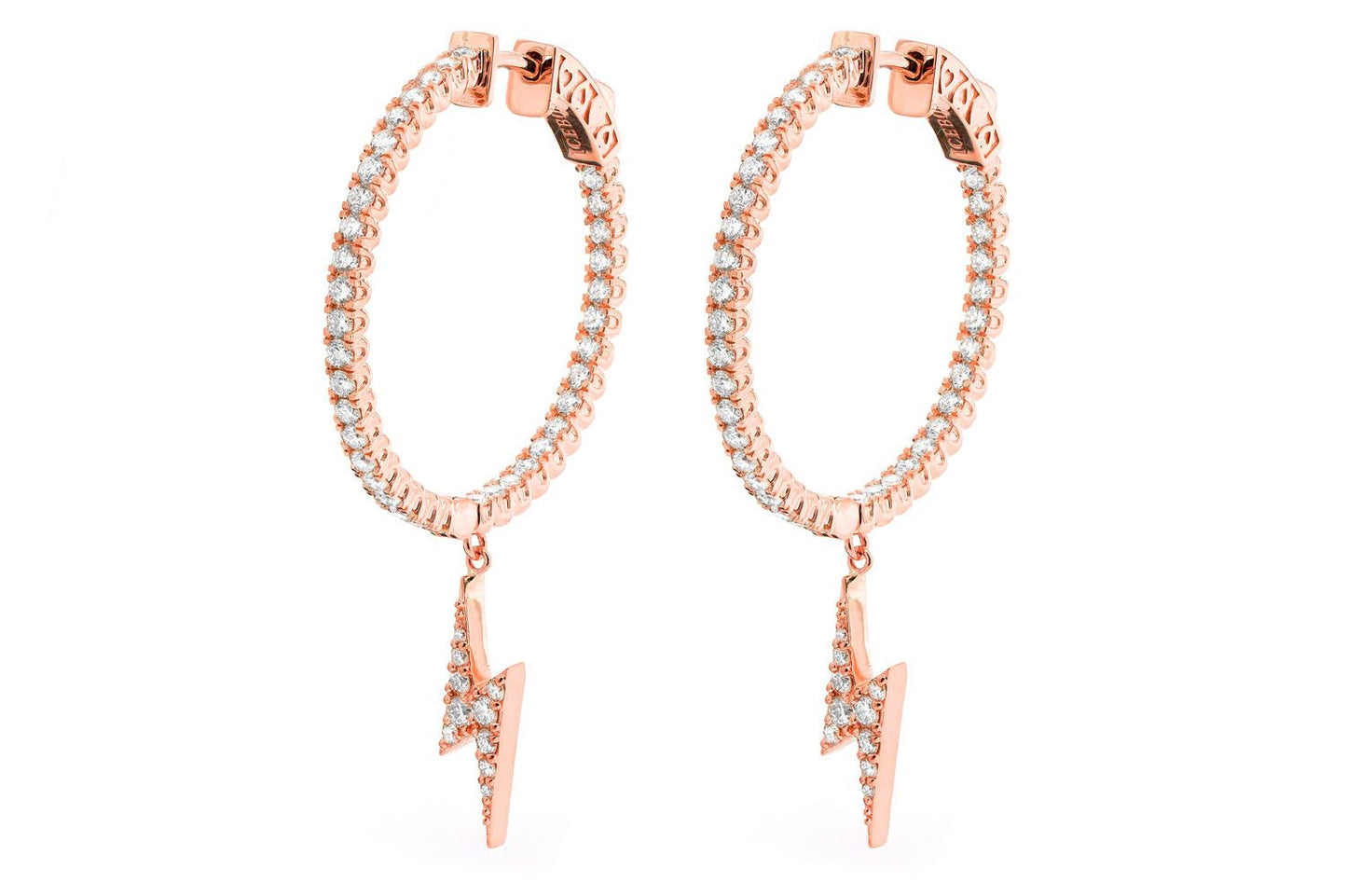 INSIDE-OUT DANGLING LIGHTNING BOLT HOOP DIAMOND EARRINGS 14K SOLID GOLD 2.00CTW