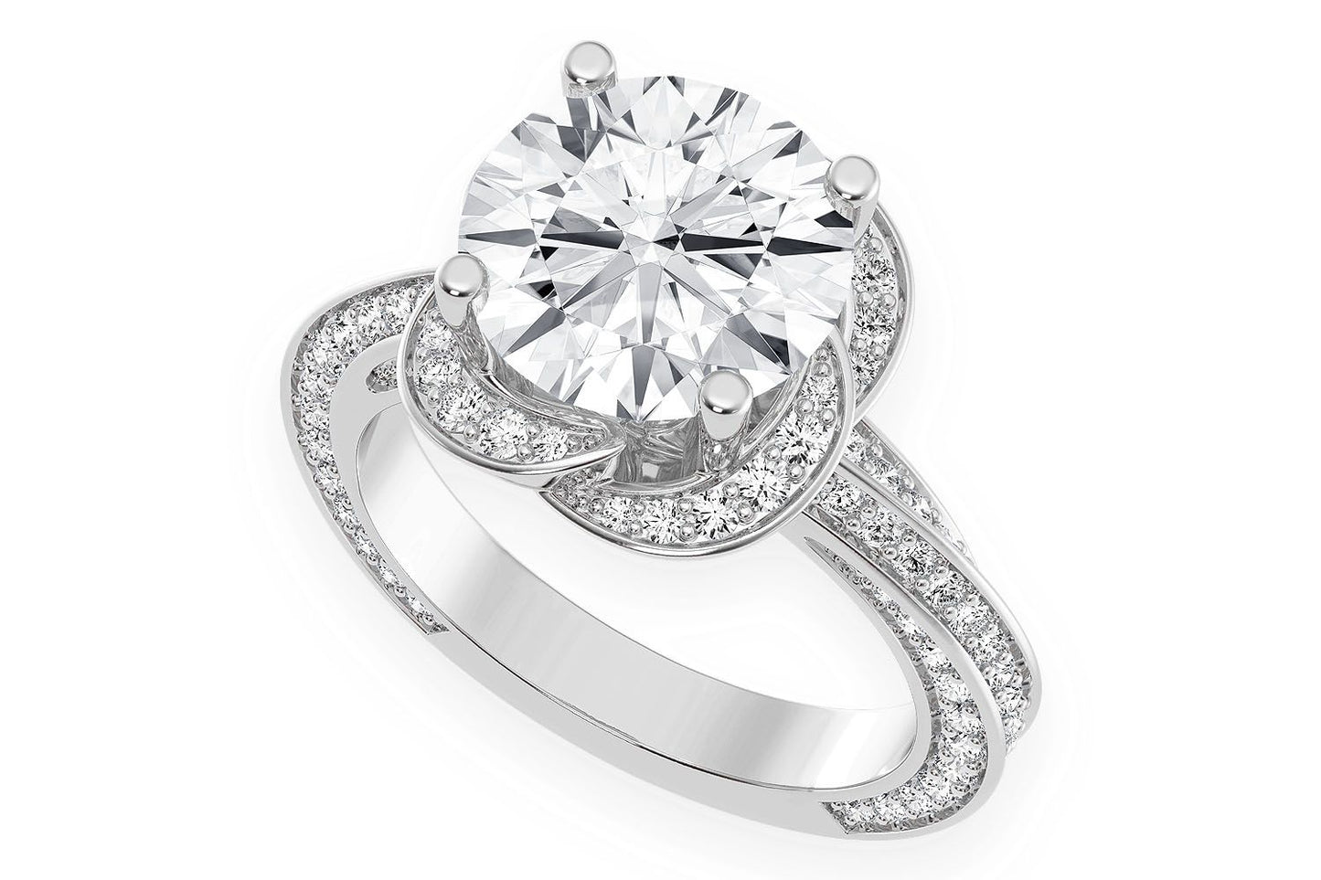 3.00CT ROUND SOLITAIRE - FLOWER PETAL HALO - DIAMOND ENGAGEMENT RING