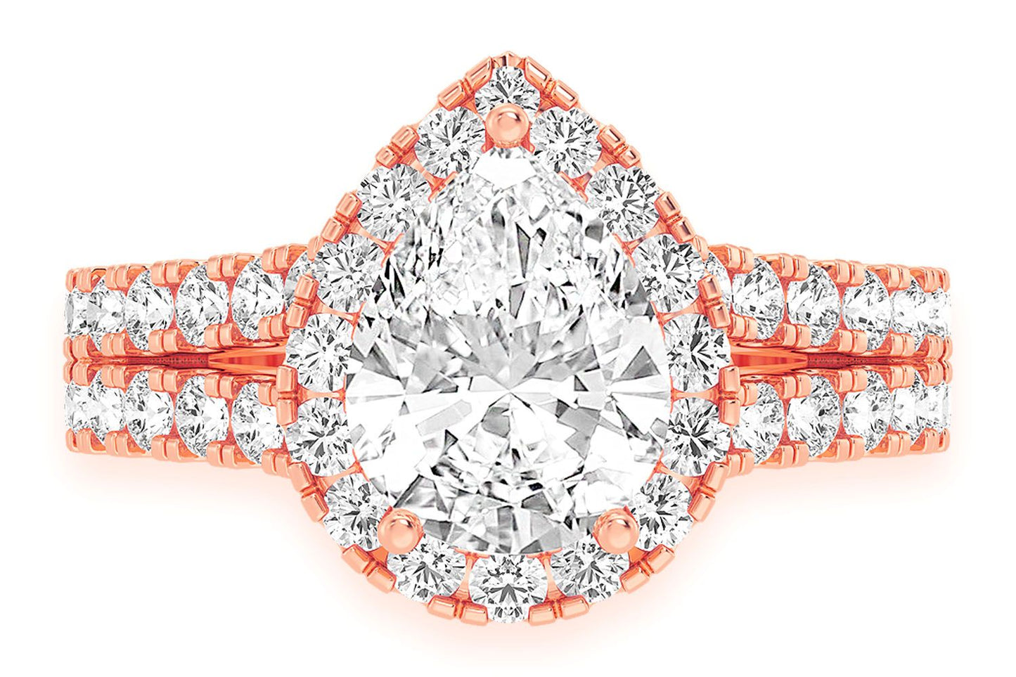 SPHINX - 2.00CT PEAR SOLITAIRE - TWO ROW SPLIT SCALLOP - DIAMOND ENGAGEMENT RING
