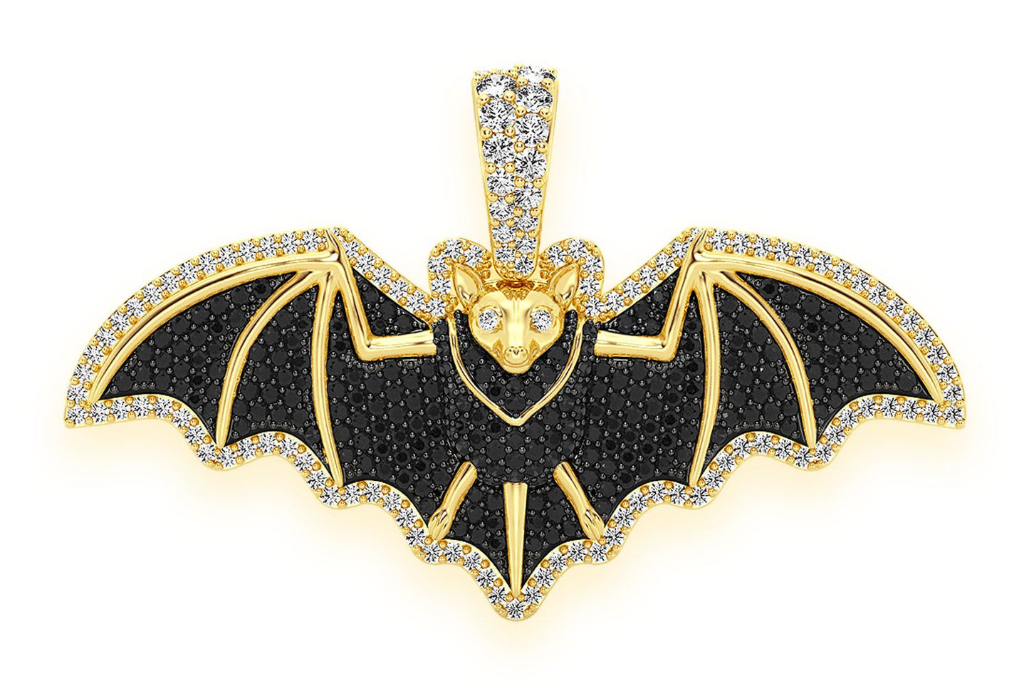 FRUIT BAT BLACK & WHITE DIAMOND PENDANT 14K SOLID GOLD 1.75CTW