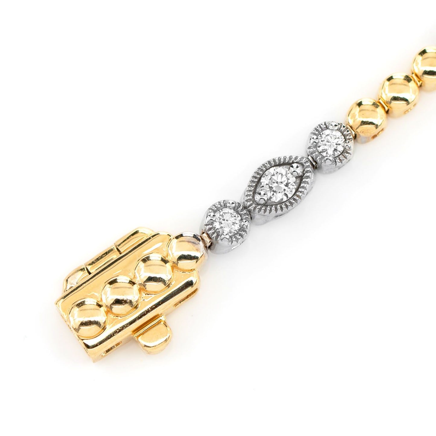 OVAL AND ROUND DIAMOND BEAD BEZEL LINK BRACELET 14K SOLID GOLD 0.66CTW