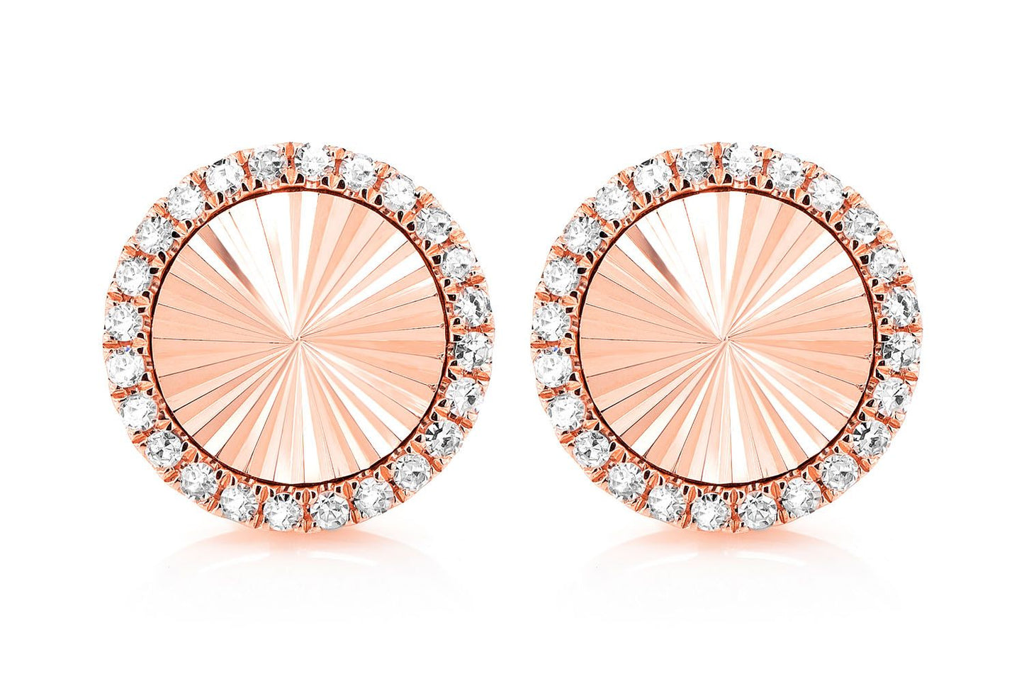 STARBURST DISC DIAMOND HALO STUD EARRINGS 14K SOLID GOLD 0.35CTW