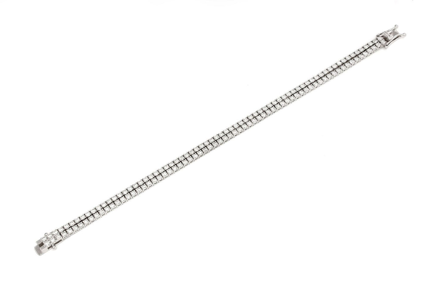 4PT TWO ROW PRONG SET DIAMOND TENNIS BRACELET 14K SOLID GOLD 6.10CTW