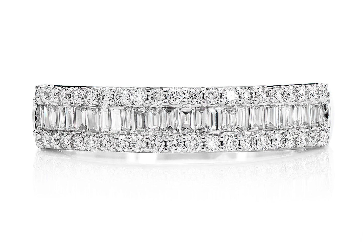 ONE ROW GRADUATED BORDER BAGUETTE & ROUND DIAMOND BAND RING 14K SOLID GOLD 0.50CTW
