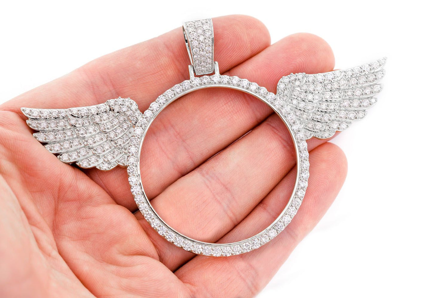 MEMORY WINGS PHOTO DIAMOND PENDANT 14K SOLID GOLD 8.75CTW