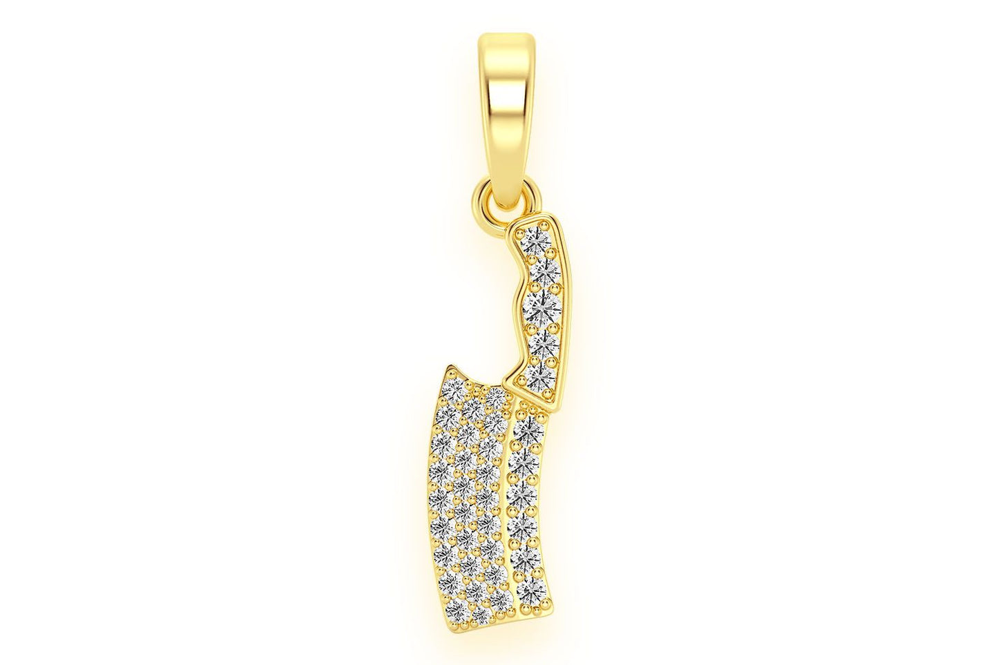 BUTCHER'S KNIFE DIAMOND PENDANT 14K SOLID GOLD 0.35CTW