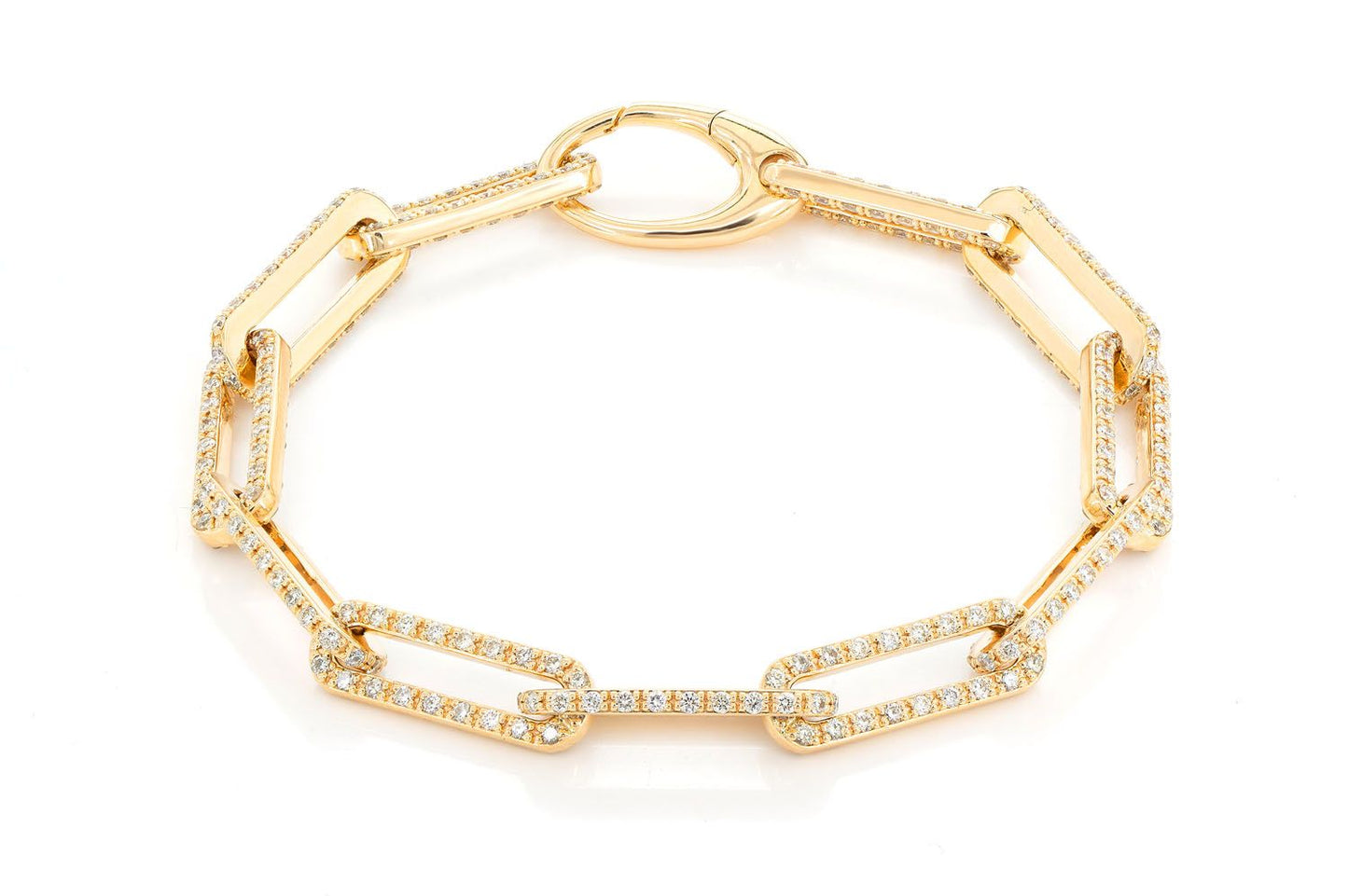 1 ROW ELONGATED ROLO LINK DIAMOND BRACELET 14K GOLD 3.25CTW