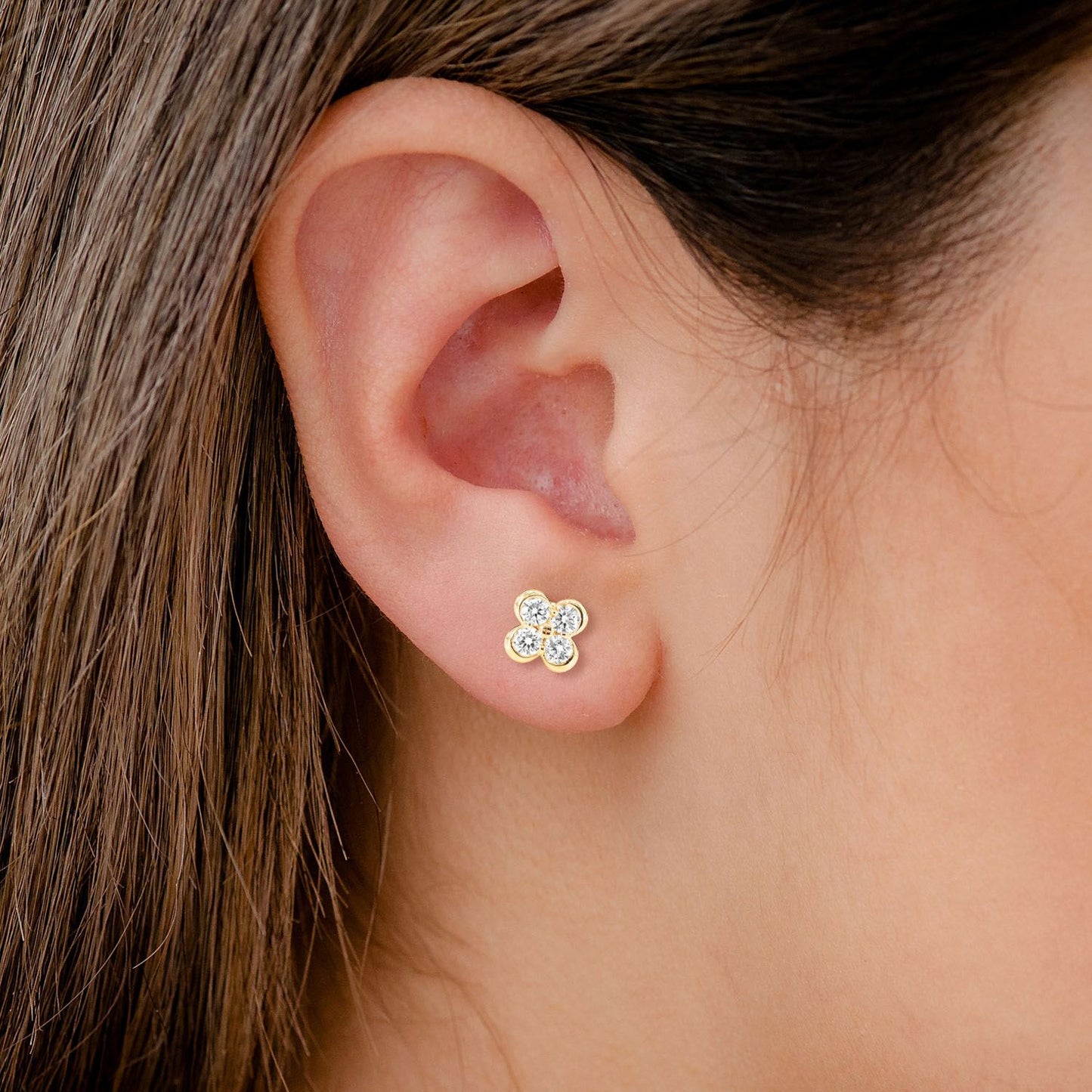 DIAMOND CLOVER STUD EARRINGS 14K SOLID GOLD 0.95CTW